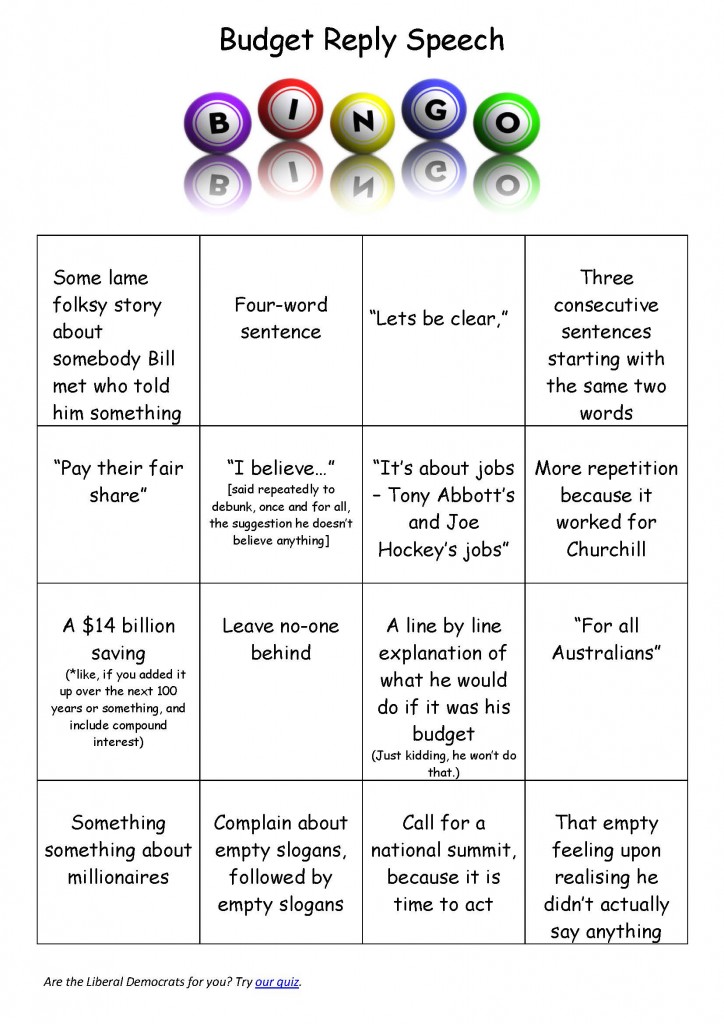 Budget Reply bingo